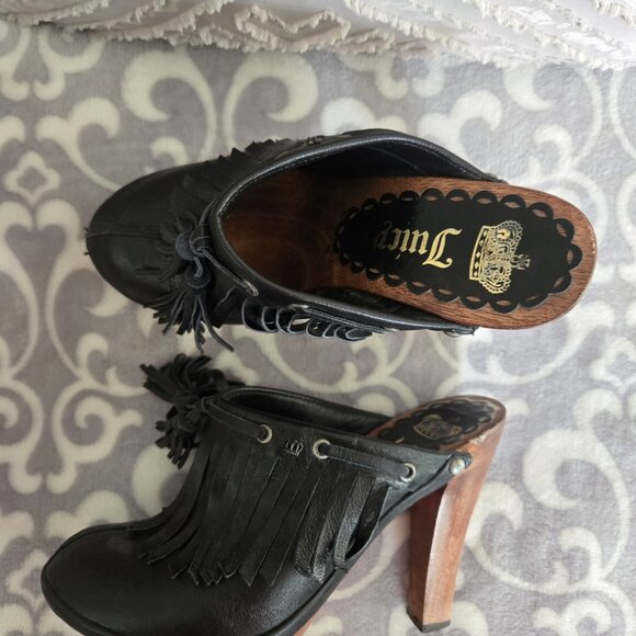 Juicy Couture heels black leather with tassles - size 6 - Picture 2 of 4